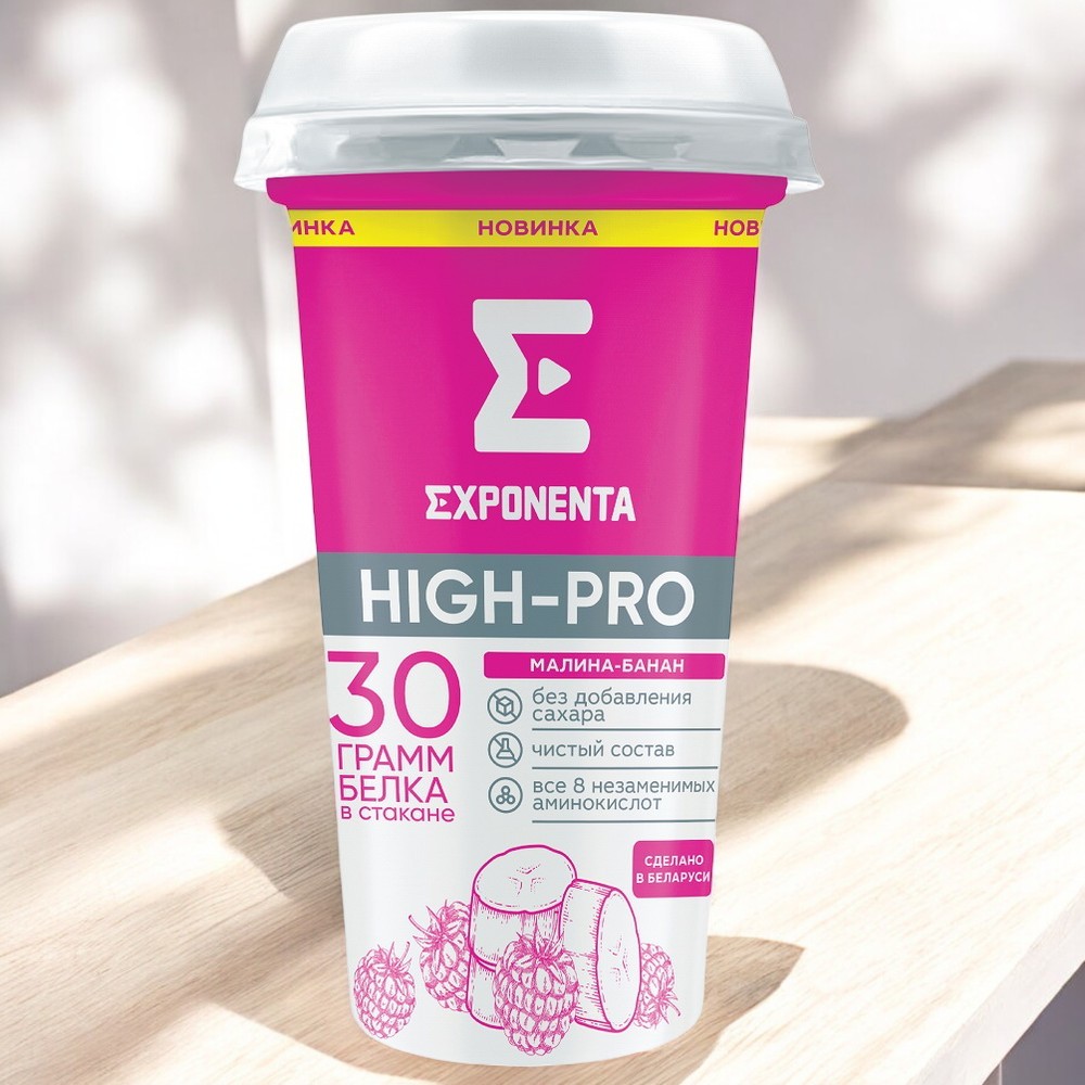 Нап. к.м. обезжир.с в.с. белка EXPONENTA HIGH-PRO со вкусом Малина-банан, 250г/6шт БЗМЖ (М)