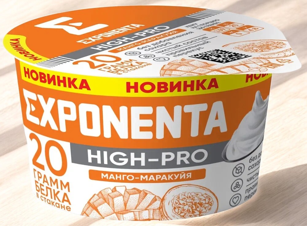 П-т к.м. обезжир. с в.с. белка EXPONENTA HIGH-PRO вкус МАНГО-МАРАКУЙЯ стак.160гр/12 шт БЗМЖ (М)