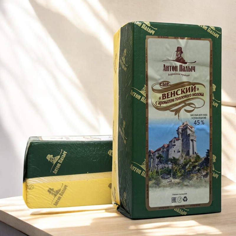 Сыр “Венский” с аром. топлен. молока 45%  БРУС Антон Палыч БЗМЖ~3,7-4,7кг/17кг (М)