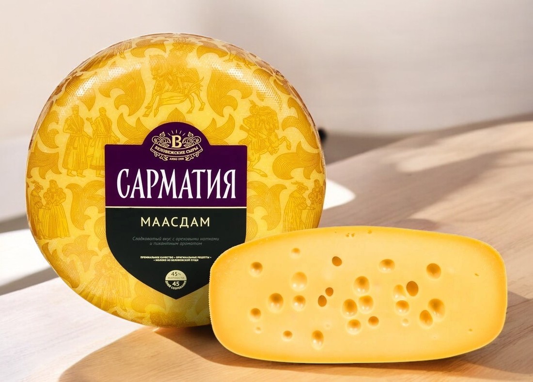 Сыр “Маасдам Сарматия” м.д.ж.45% (Бел.сыры) БЗМЖ~круг 5,8-6кг (М)