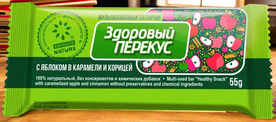 батончик ЛГ мюсли “Здоровый перекус “С яблоком к карам гл. и кориц” 0,055*20=1,1кг  (4блока в кор.)