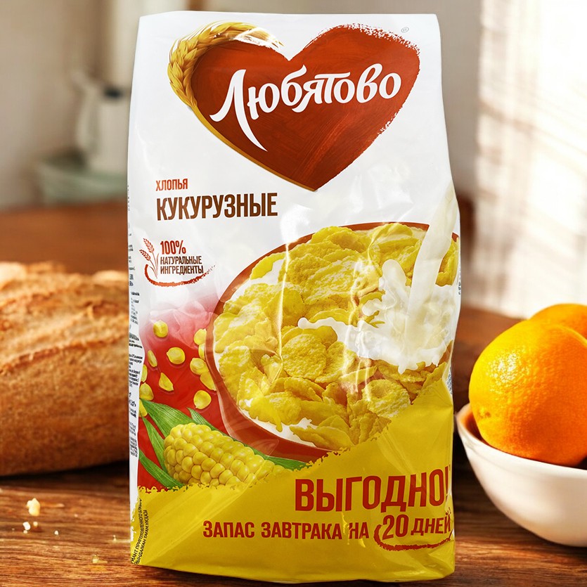 хлопья ПС кукурузные 0,600гр  ПОШТУЧНО! (7 шт  в корб. )