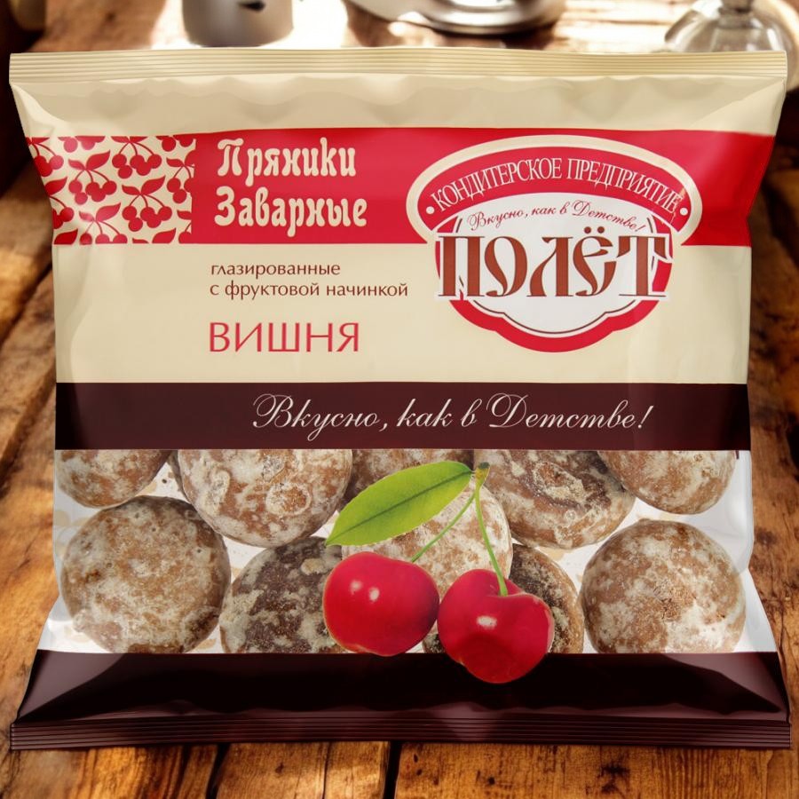 пряники ПОЛЕТ зав. глаз.с фруктовой нач. ВИШНЯ 0,300гр  ПОШТУЧНО! (15 шт  в корб. )