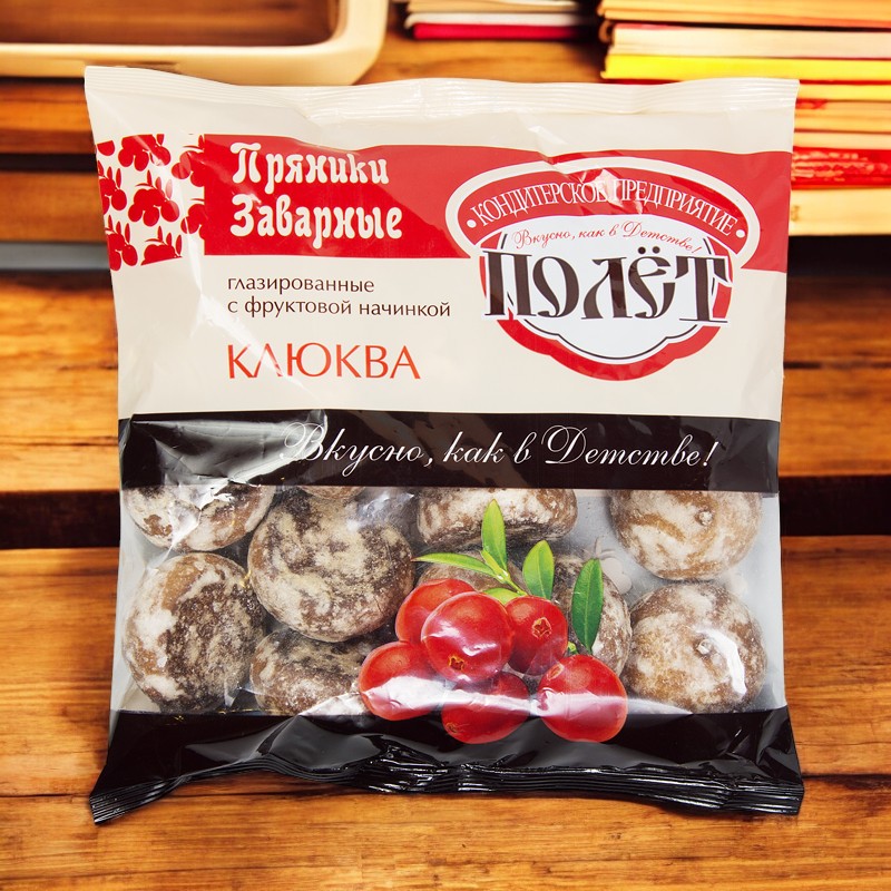 пряники ПОЛЕТ зав. глаз.с фруктовой нач. КЛЮКВА 0,300гр ПОШТУЧНО! (15 шт в корб. )