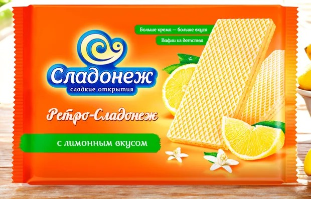 вафли СЛАДОНЕЖ Ретро с лимонным вкусом 0,300*1шт! ПОШТУЧНО! (12 шт в корб. )*** ТМ11