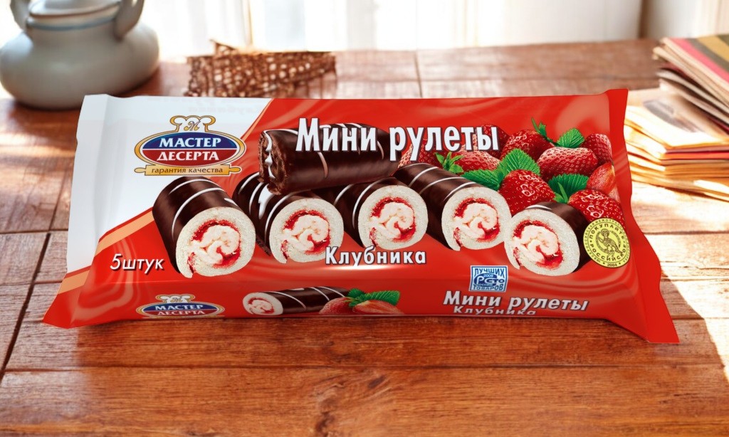 Мини-рулеты “Мастер Десерта” с кремом и фр-яг.нач. клубника 0,175гр. ПОШТУЧНО! (15 шт  в корб. )