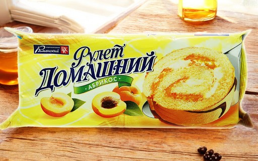 Рулет “Домашний” с кремом и фр.-яг.нач. абрикос 0,150гр ПОШТУЧНО! (15 шт  в корб.)