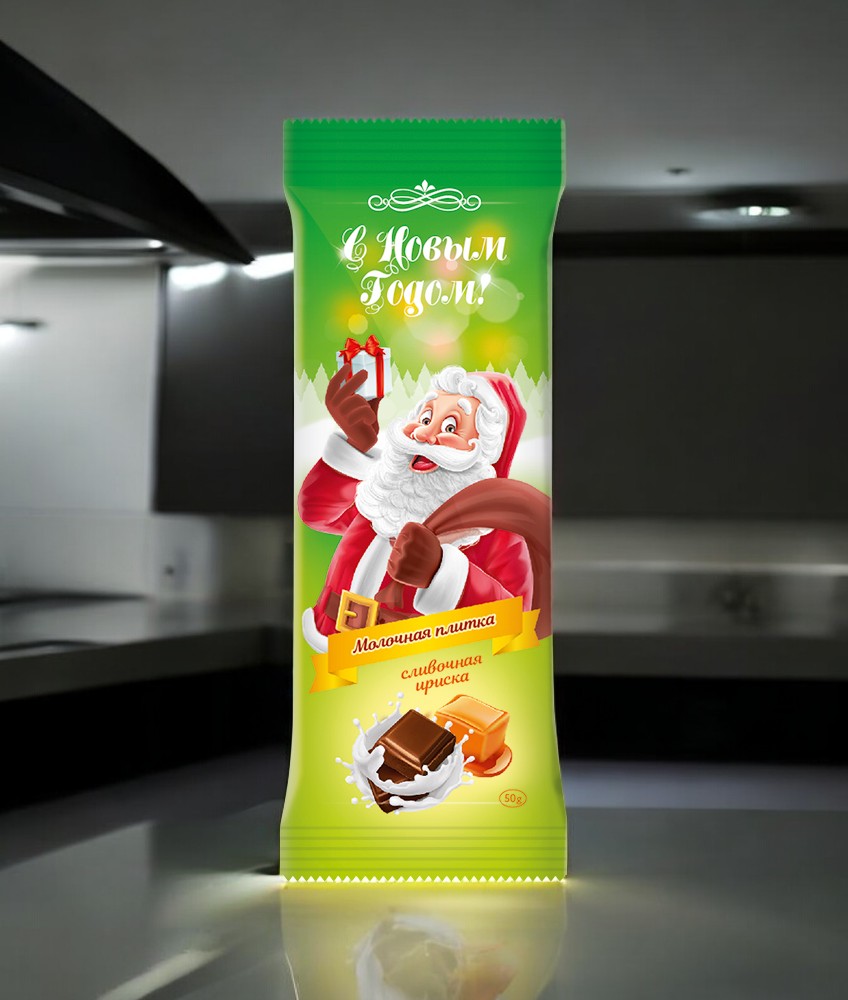 Шоколад молочный  со вкусов сливочной ириски “Новогодний мир” Дед Мороз 0,050*50=2,5кг ЛЮСИ