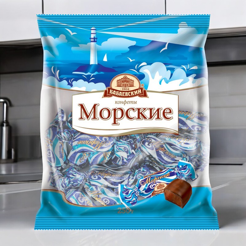 конфеты Морские 0,250*1шт! ПОШТУЧНО! (12 шт  в корб. ) Бабаевский