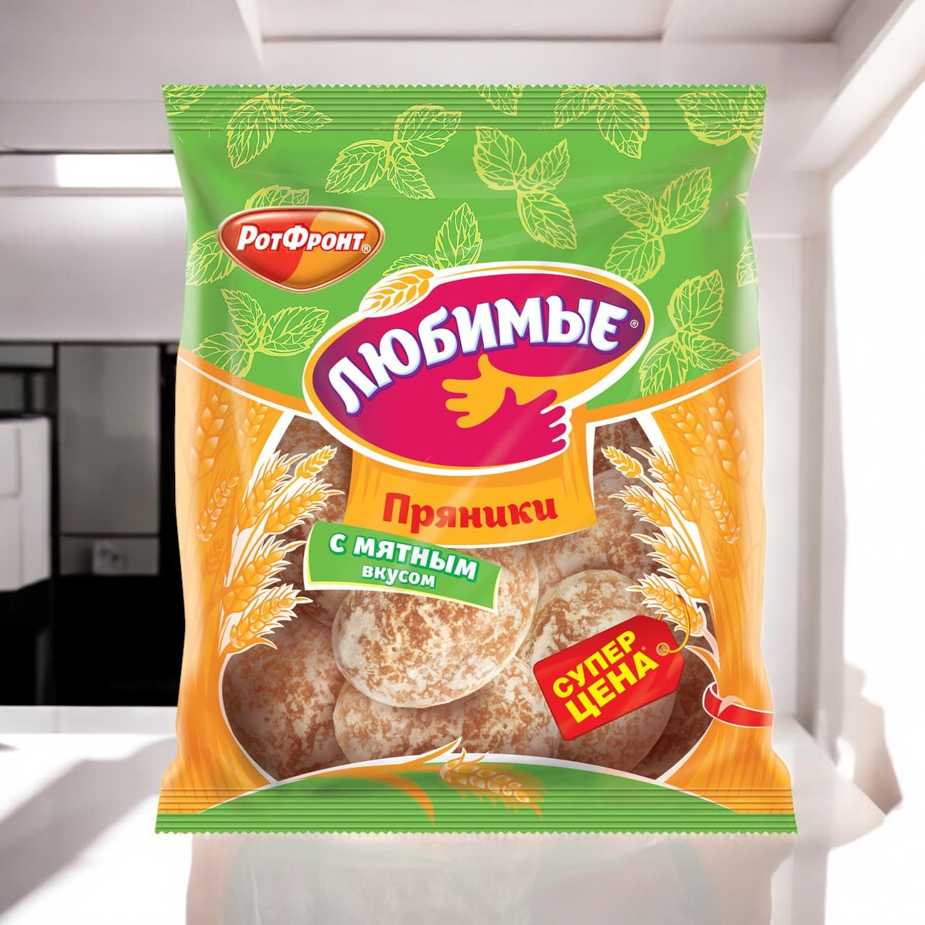 пряники Любимые с мятным вкусом 0,400*1шт! ПОШТУЧНО (12 шт в короб. )
