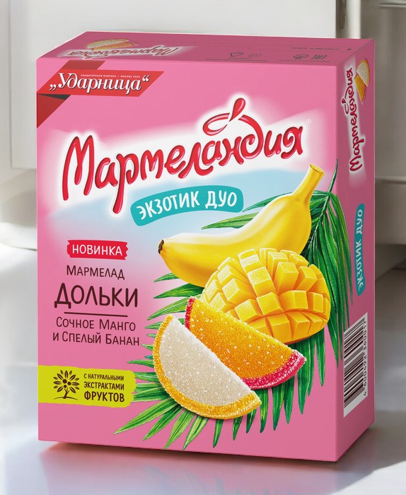 мармелад Ударница дольки экзотик дуо (сочное манго и спелый банан 0,300гр  ПОШТУЧНО! (12 шт  )