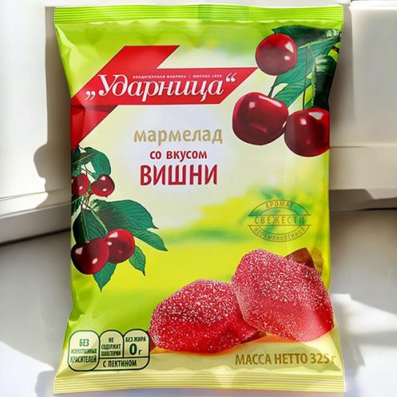 мармелад Ударница со вкусом “Вишня” 0,325гр ПОШТУЧНО! (12 шт в корб. )