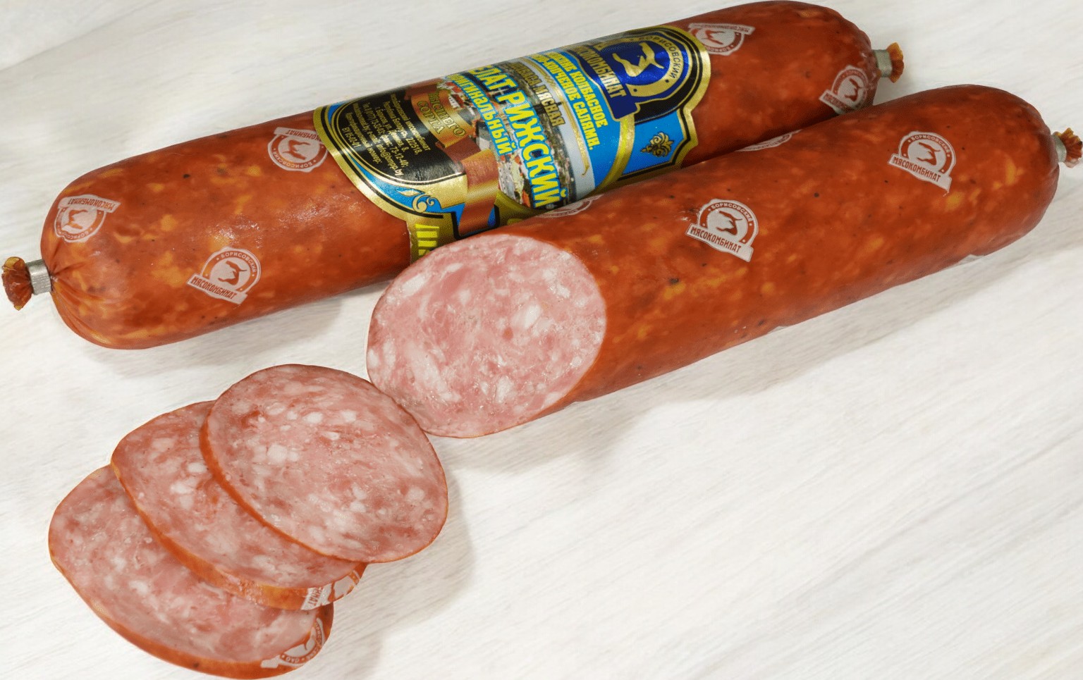 Колбасное изделие в/к колбаса мясная “Сервелат Рижский Ароматный”  в/с вак пак (белкозин)