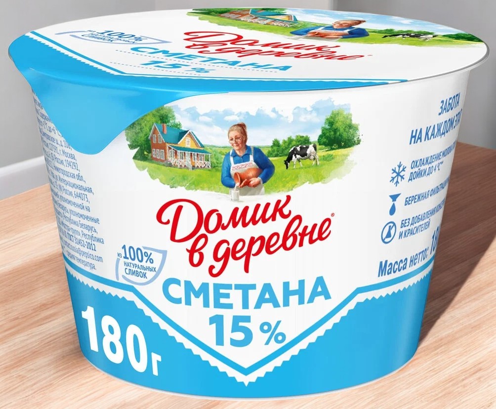 Сметана “Домик в деревне” 15% 180гр./8шт 3485