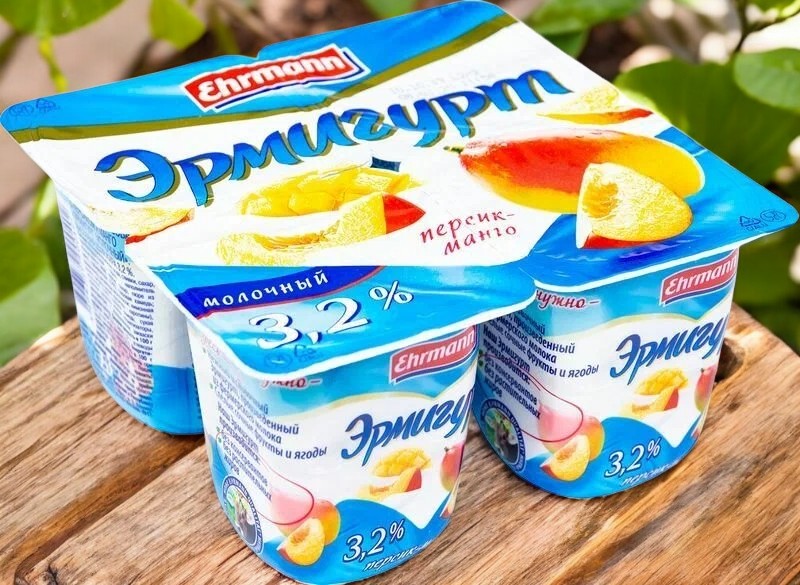Продукт йогурт. “Эрмигурт” 3,2% персик-манго 24шт/100гр 3280