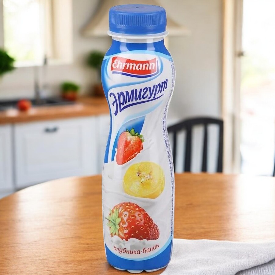 Напиток йогурт. “Эрмигурт” 1,2% с КЛУБНИКОЙ и БАНАНОМ 6шт/290гр 3350