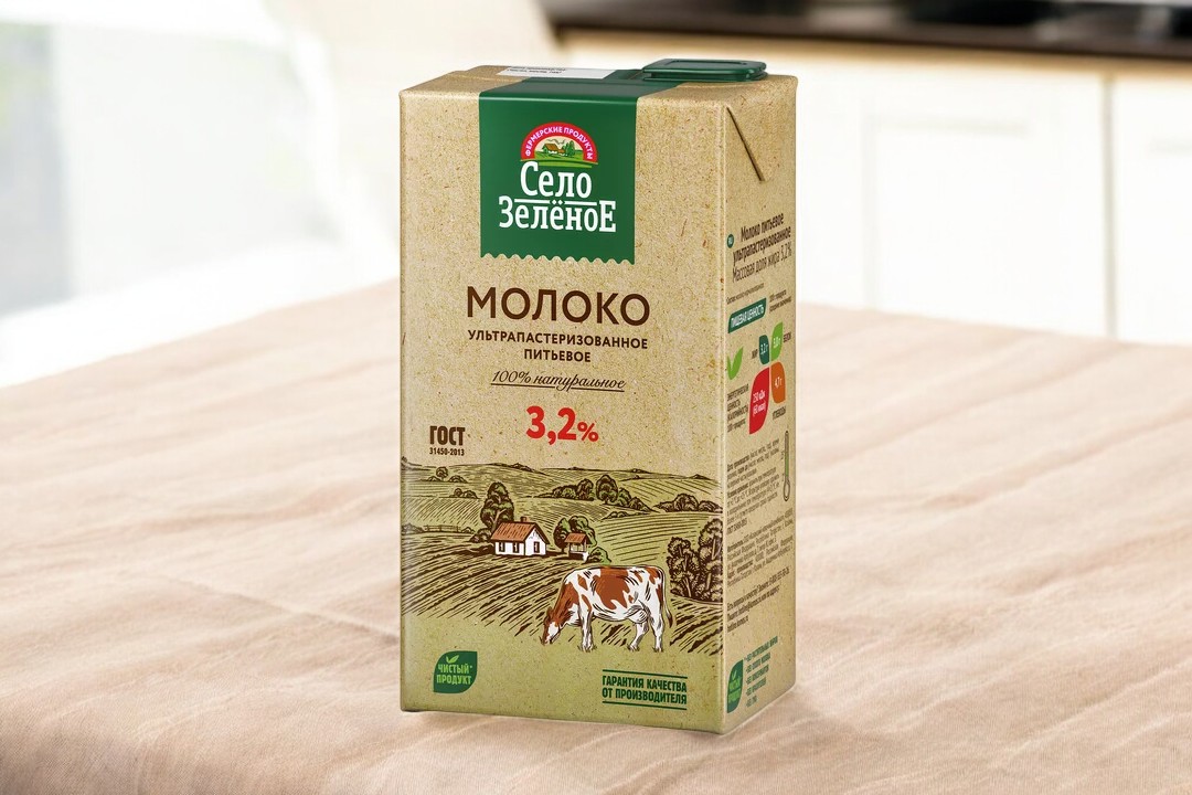 Молоко “СЕЛО ЗЕЛЕНОЕ” 3,2% 12шт/0,95л 4225