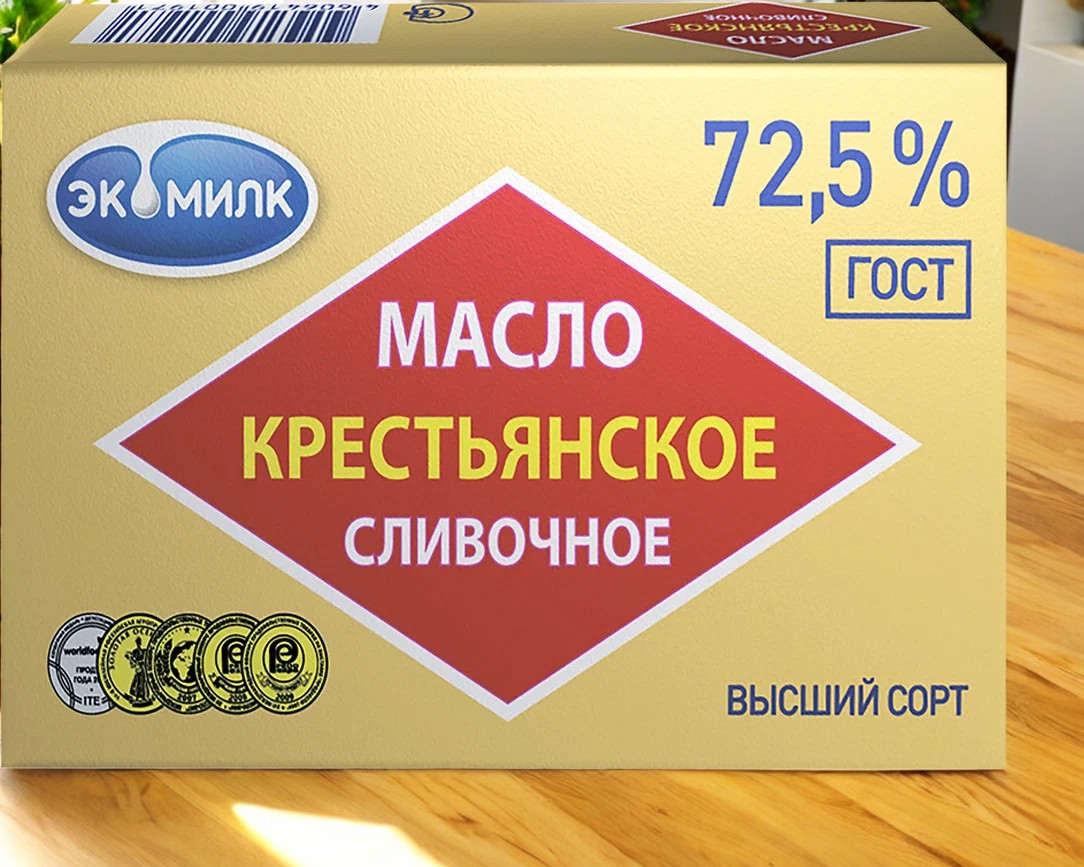 Масло Экомилк”Крестьянское”слив.72,5%,160гр фол НОВОЕ 5446