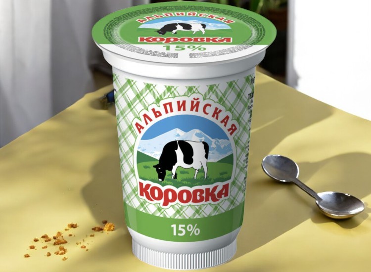 Сметанный пр-кт “Альпийская коровка” 15% 400г (м/с пр-кт произв. по тех-гии сметаны) 2037
