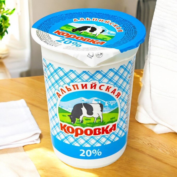 Сметанный пр-кт “Альпийская коровка” 20% 400г (м/с пр-кт произв. по тех-гии сметаны) 2446