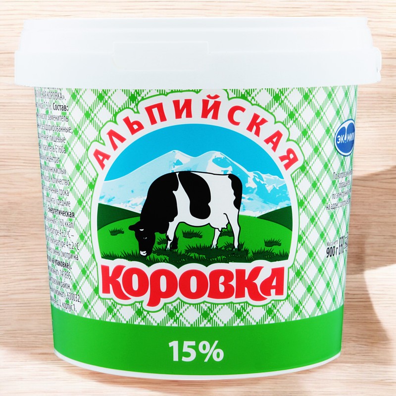 Сметанный пр-кт “Альпийская коровка” 15% 900г (м/с пр-кт произв. по тех-гии сметаны) 3984