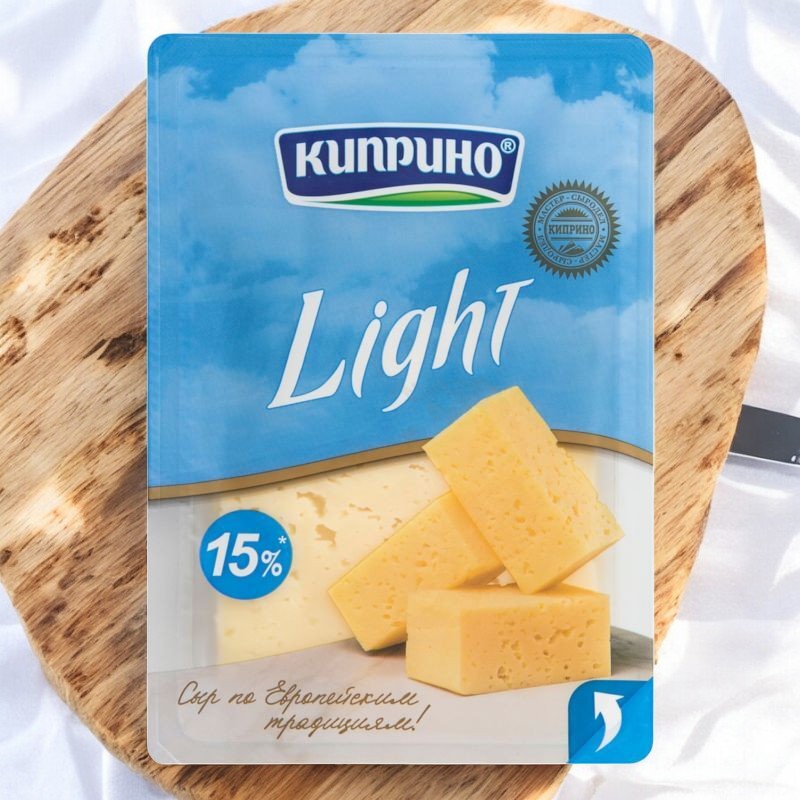 Лайт сыр 15% ТМ “Киприно” 125 г, слайсерная нарезка т/ф