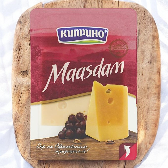 Маасдам сыр ТМ “Киприно” 125 г, слайсерная нарезка т/ф
