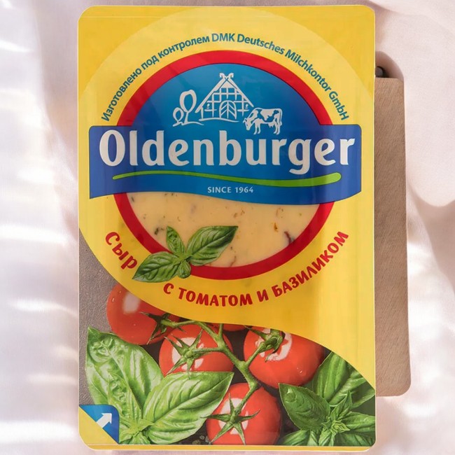 Сыр с томатом и базиликом 45% ломтики 125 гр МИНИ ТМ “Oldenburger”