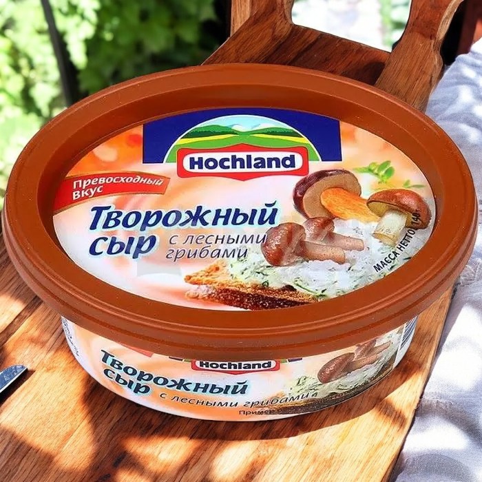 Сыр творожный Хохланд с лесными грибами 140 гр 60% (1/6)