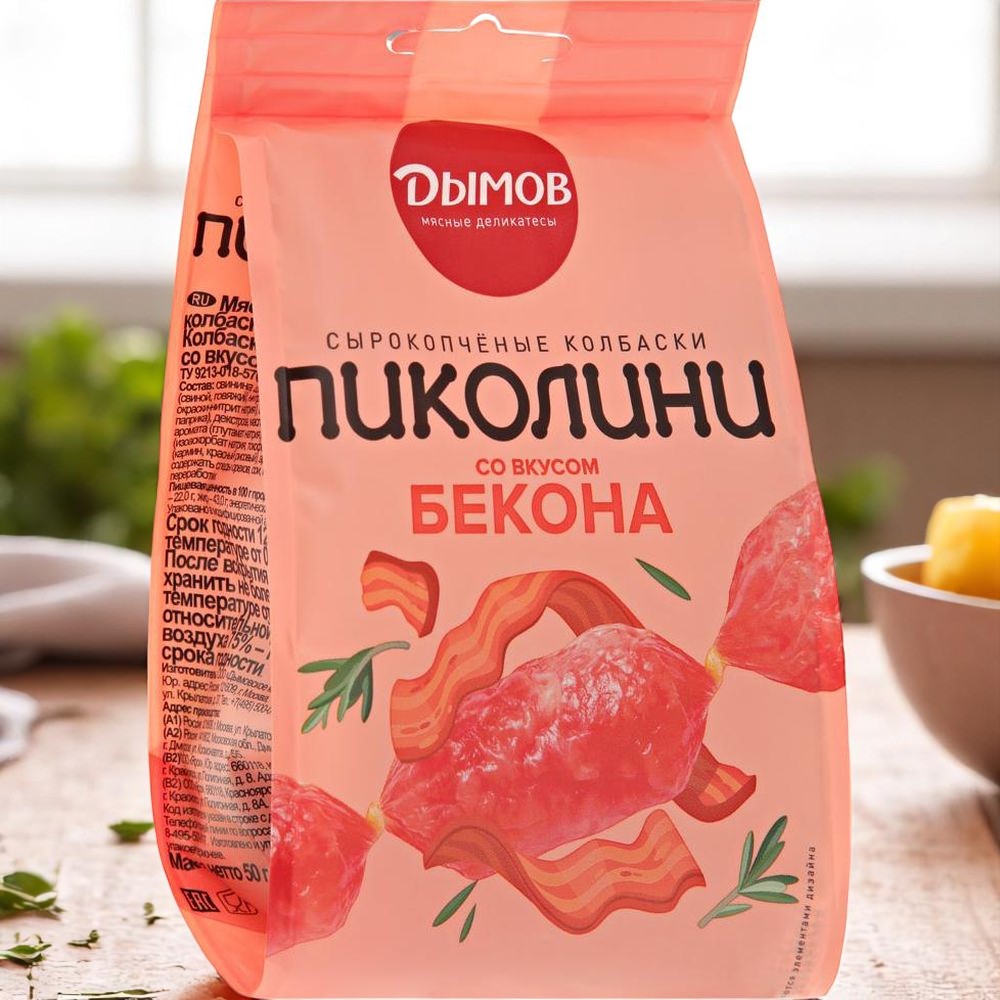 Колбаски Пиколини со вкусом бекона 50 гр. с/к !(1/15 шт)*