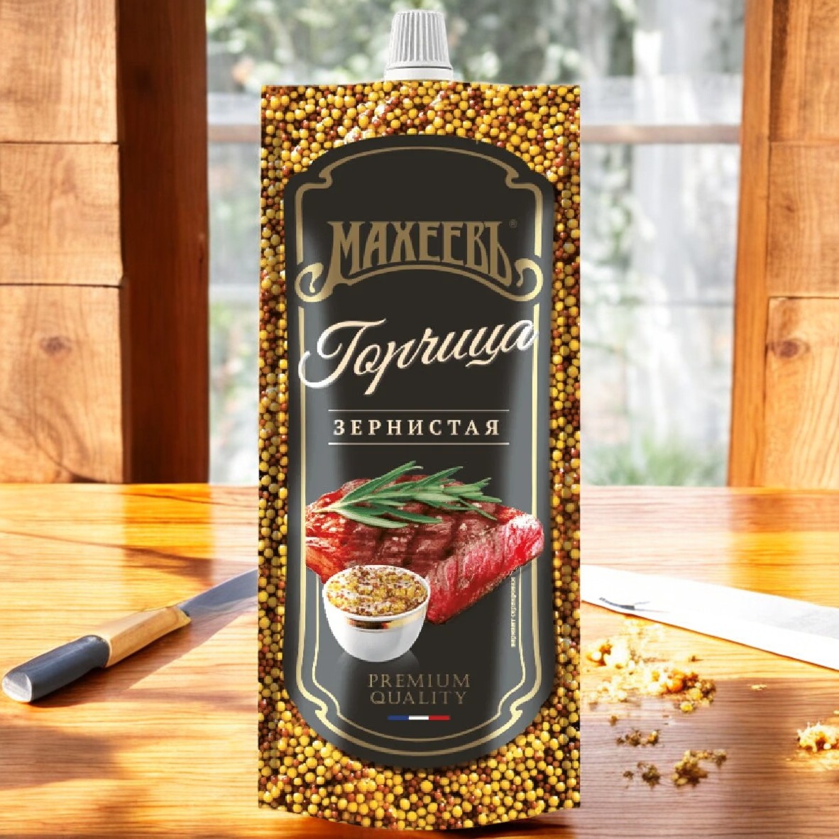 Горчица ЗЕРНИСТАЯ “Махеевъ”140гр.дой/пак
