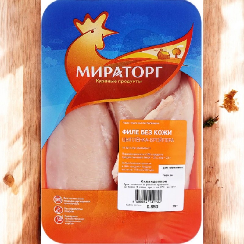 Филе без кожи цыплёнка-бройлера с/м ЛОТОК 850г*12 (10,2кг)