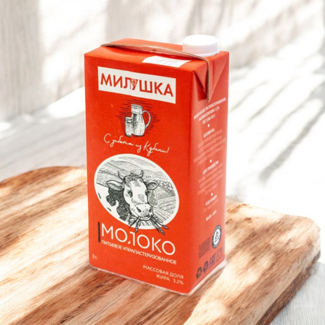 Молоко “Милушка” 3,2% 1л (Без крышки) (ООО ЮМЗ)