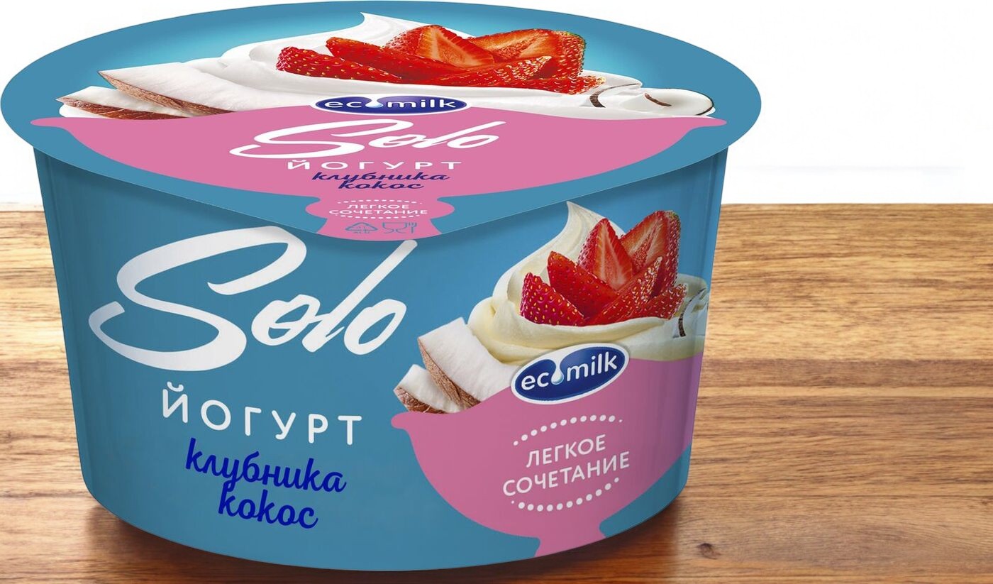 Йогурт с клубникой и кокосом “Экомилк Соло”. 130 гр Массовая доля жира 4,2% (12 шт.))