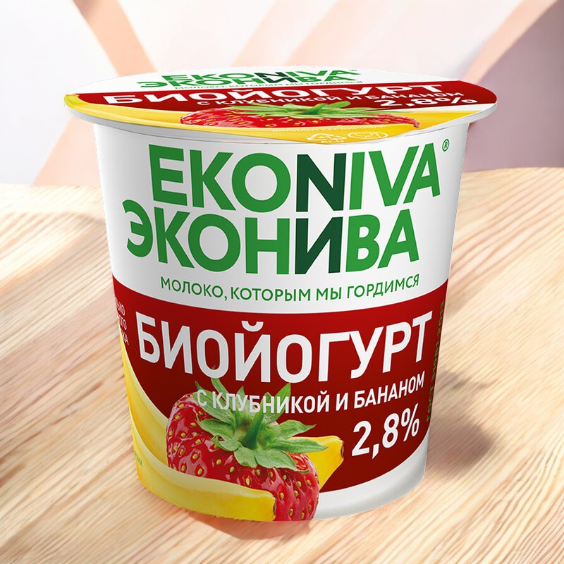 Биойогурт вяз. ЭН 2,8% 125 гр пл.ст.+карт.КЛУБНИКА+БАНАН 1/6