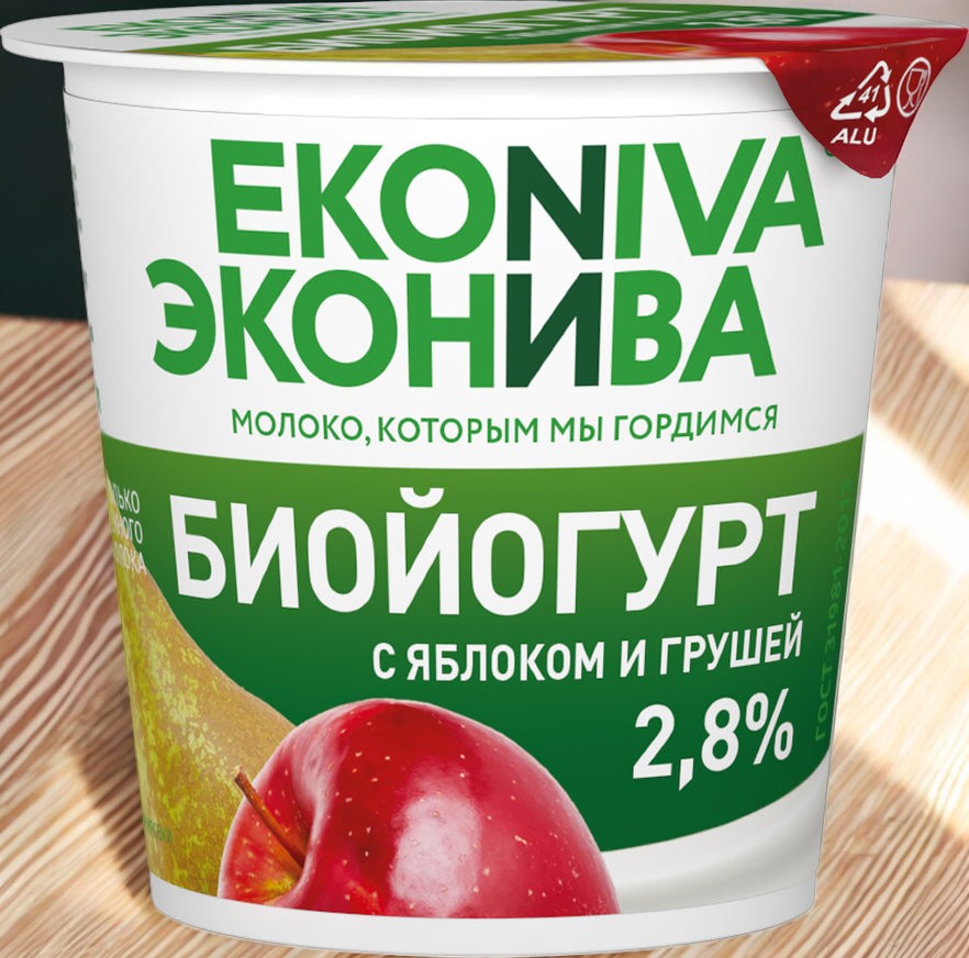 Биойогурт вяз. ЭН 2,8% 125 гр пл.ст.+карт.ЯБЛОКО+ГРУША 1/6