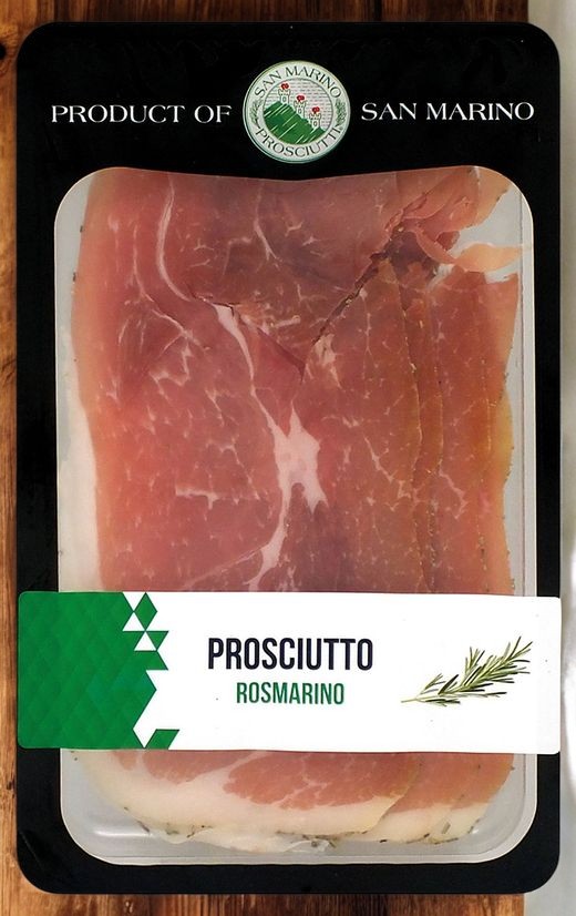 Прошутто Крудо с розмарином нарезка 70 г, т.м. “San Marino” .