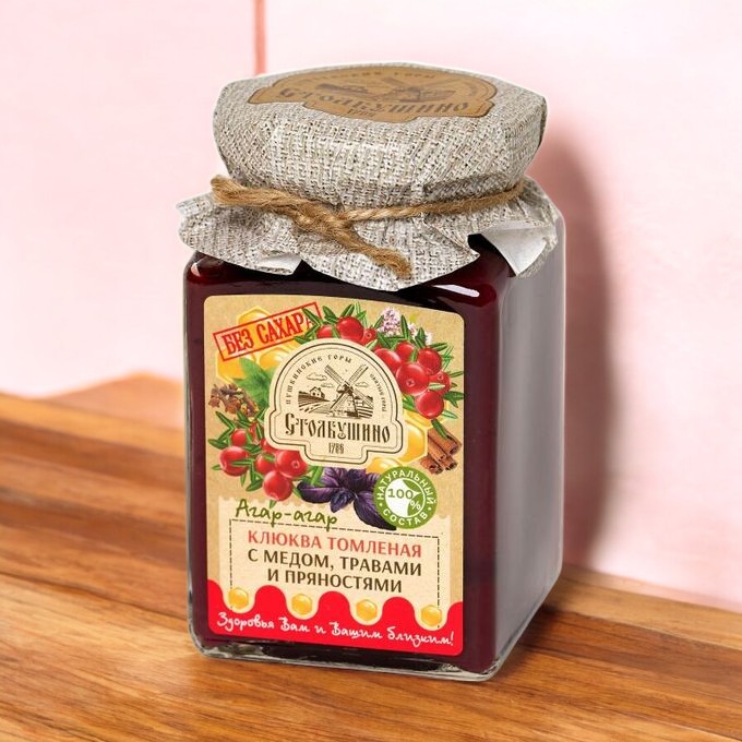 Клюква томленая с мёдом, травами и пряностями. Без сахара. 250 гр.