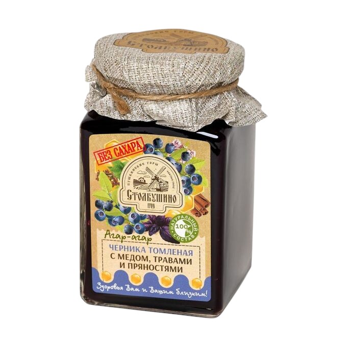 Черника томленая с мёдом, травами и пряностями.  Без сахара.   250 гр.