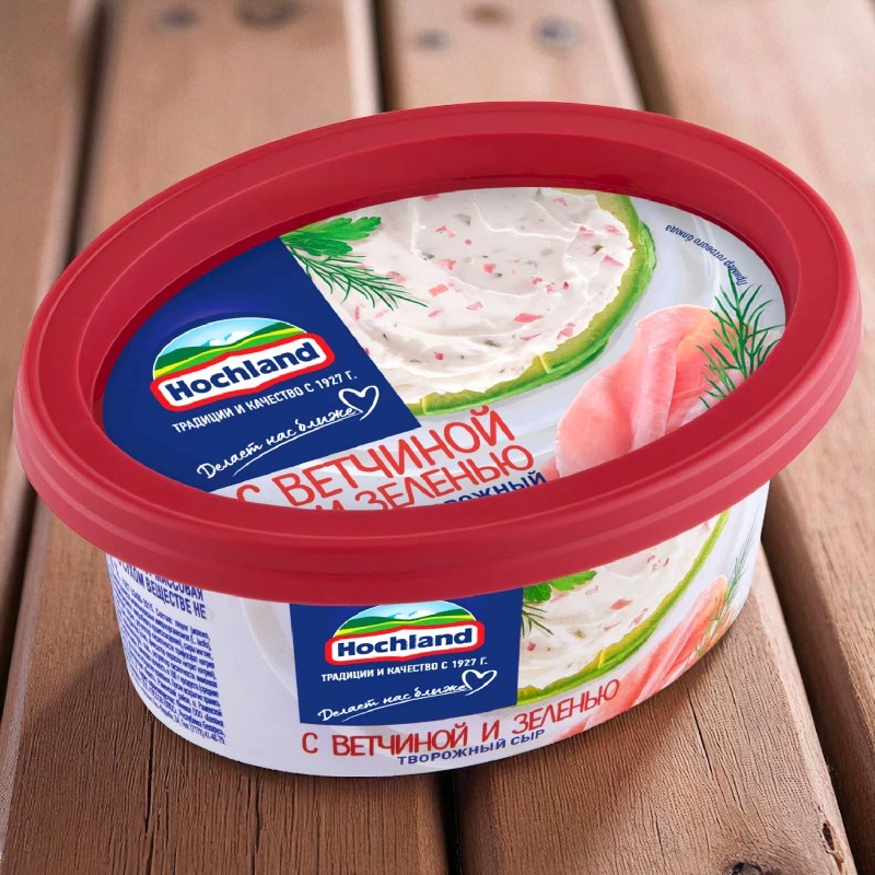 Творожный сыр «Hochland» с ветчиной и зеленью 60% 6шт*140 гр (Россия)