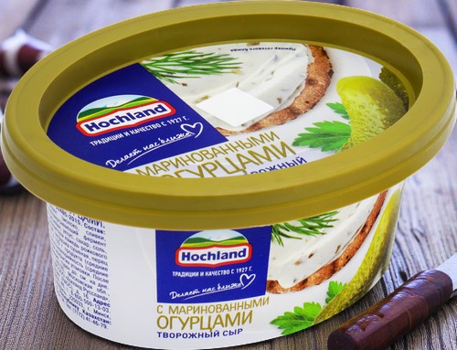 Творожный сыр «Hochland» с маринованными огурцами 60% 6шт*140гр (Россия)