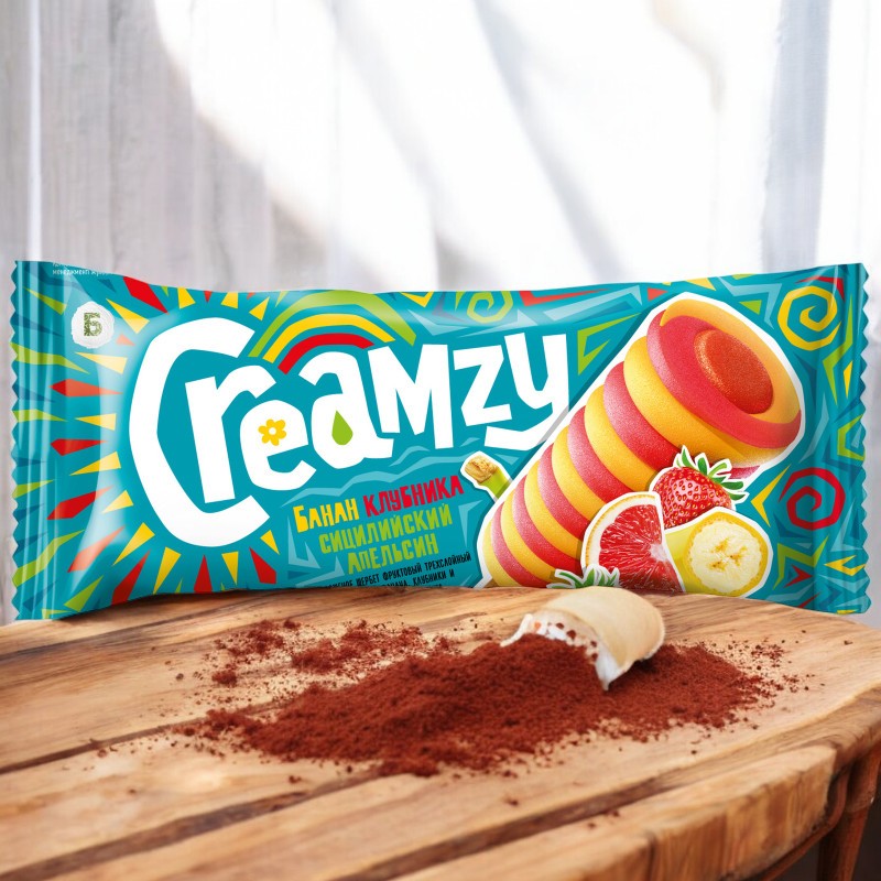 Морож CREAMZY щербет банан-клубника-сицилийский апельсин 70г*