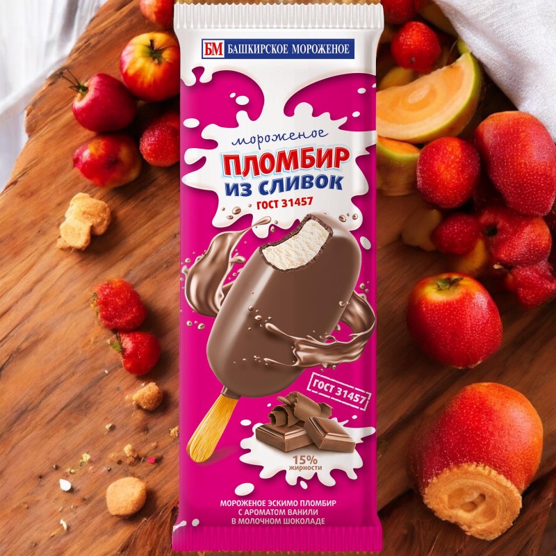 Морож эскимо ПЛОМБИР ИЗ СЛИВОК в шок.гл15% 60г*