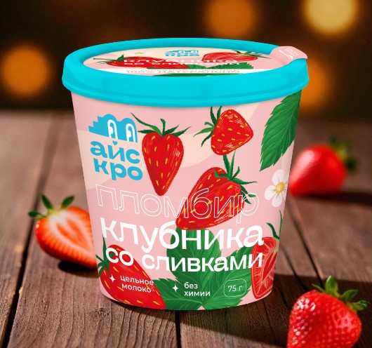Мороженое пломбир “Клубника со сливками”, 75 гр.