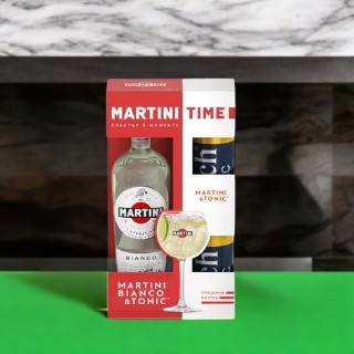 Набор из 1 бутылки Ароматизированный напиток Мартини Бьянко 15% 1л и 2 банки “Индиан Тоник” Rich 0.33 п/у