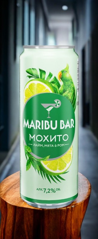 Напиток слабоалкогольный газированный «Марибу бар Мохито».  Пастеризованный. 7.2% 0.45