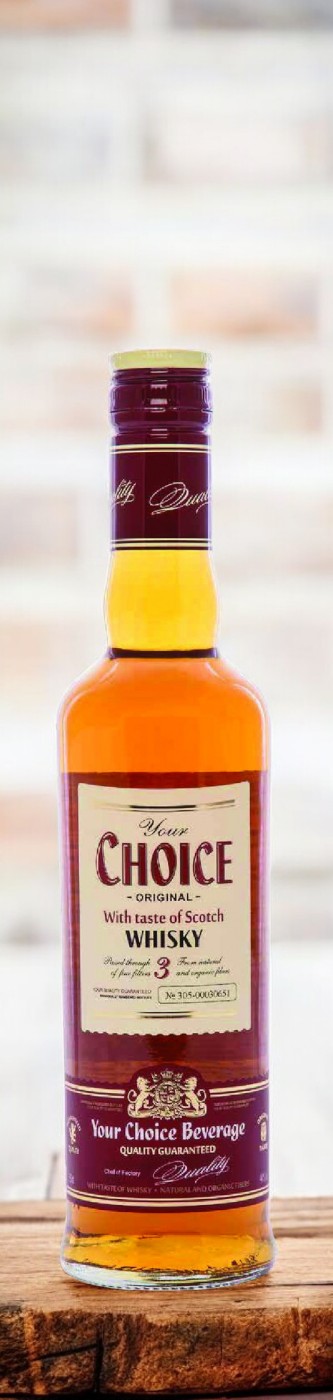 Спиртной напиток “YOUR CHOICE WITH TASTE OF WHISKY 3* 40% 0.5 ф-6 НМ
