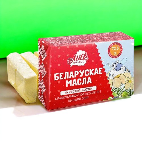 Масло сладкосливочное несоленое “Крестьянское”, 72,5% ТМ Milk Republic