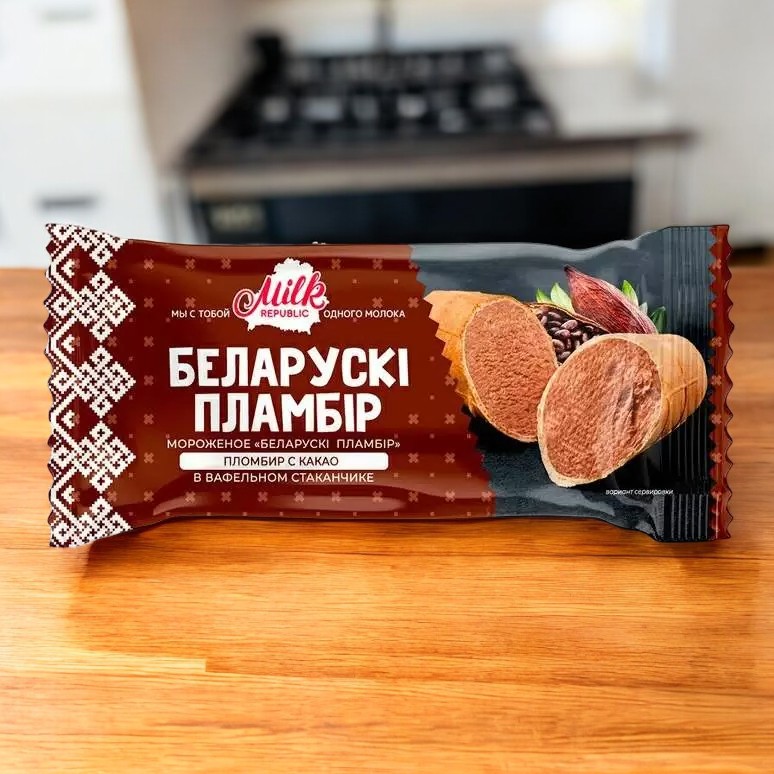 “Беларускi пламбiр” пломбир шоколадный на палочке (безглазурное), 15% 80гр.