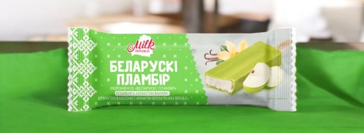 “Беларускi пламбiр” пломбир с ароматом ванили во фруктовой оболочке с ароматом яблока 15% 70гр.